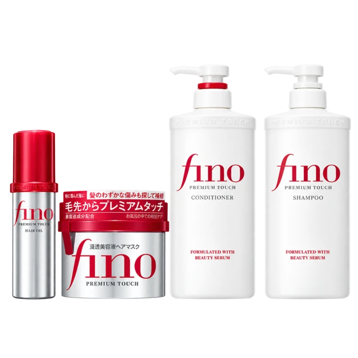 מארז פינו Fino Premium Touch לשיער – שמפו 550 מ״ל, מרכך 550 מ״ל, מסכה 230 גרם ושמן 70 מ״ל