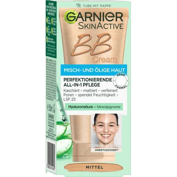 גרנייה קרם BB לעור מעורב עד שומני - Garnier SkinActive BB Cream SPF 25 - Mittel (50ml)