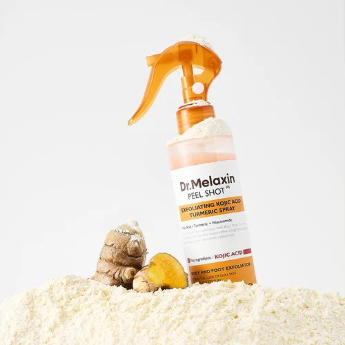 ד"ר מילקסין | Dr.Melaxin Peel Shot Exfoliating Kojic Acid Turmeric Spray ספריי פילינג עוצמתי לחידוש והבהרת עור הגוף וכפות הרגליים - 200ml