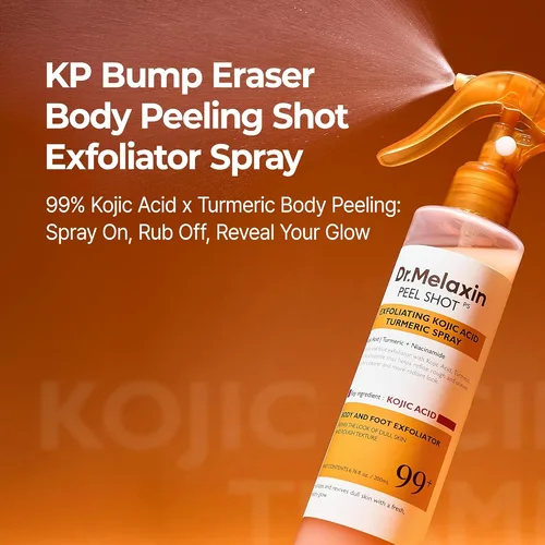ד"ר מילקסין | Dr.Melaxin Peel Shot Exfoliating Kojic Acid Turmeric Spray ספריי פילינג עוצמתי לחידוש והבהרת עור הגוף וכפות הרגליים - 200ml