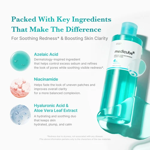 Medicube Azelaic Acid Niacinamide Clear Toner 4% 250ml | מדיקיוב טונר חומצה אזלאית ניאצינמיד 4% 250 מ"ל