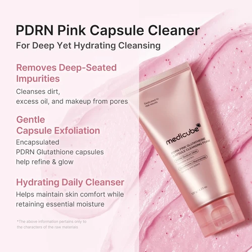 מדיקיוב קצף ניקוי פנים PDRN וגלוטתיון 120 גרם | Medicube PDRN Pink Glutathione Capsule Cleansing Foam 120g