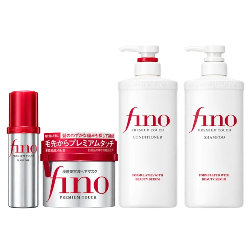 מארז פינו Fino Premium Touch לשיער – שמפו 550 מ״ל, מרכך 550 מ״ל, מסכה 230 גרם ושמן 70 מ״ל