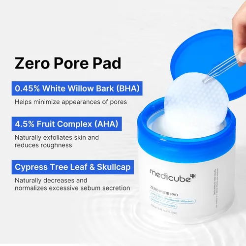 מדיקיוּב פדים לניקוי וצמצום נקבוביות - Medicube Zero Pore Pad 2.0 (70 pads) - לטיפול בנקבוביות פעורות ומראה עור חלק
