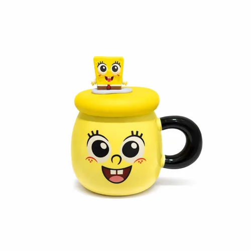 SpongeBob SquarePants Ceramic Mug | ספל בובספוג איכותי עם בובה  וקשית 